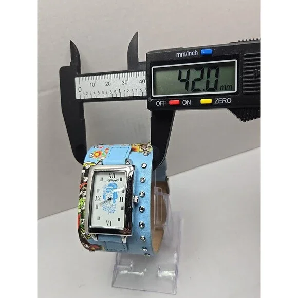 Womens Ed Hardy Swarovski Crystal Geisha Cuff Watch Blue Leather New Battery - Picture 6 of 11
